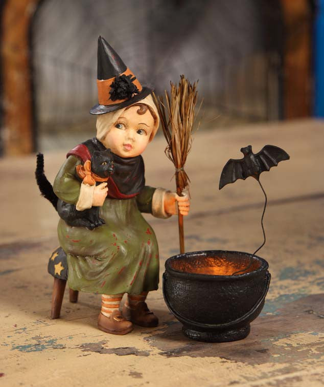 Little Witch with Cauldron Figurine