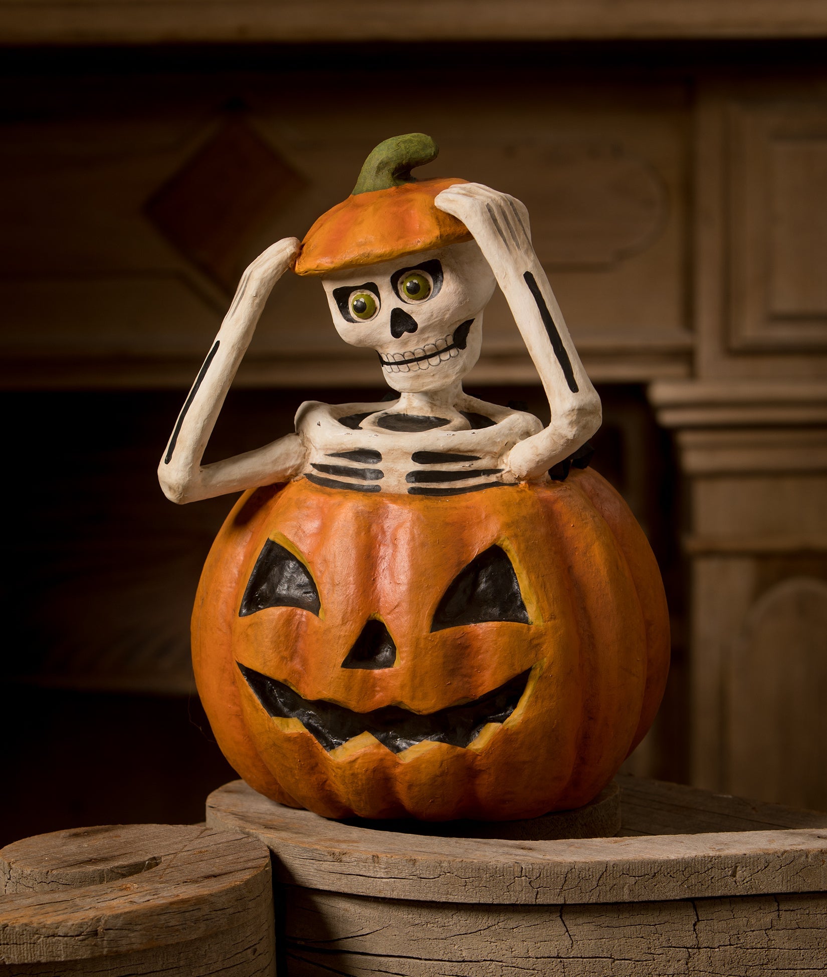 "Pop Up Skelly, Paper Mache"