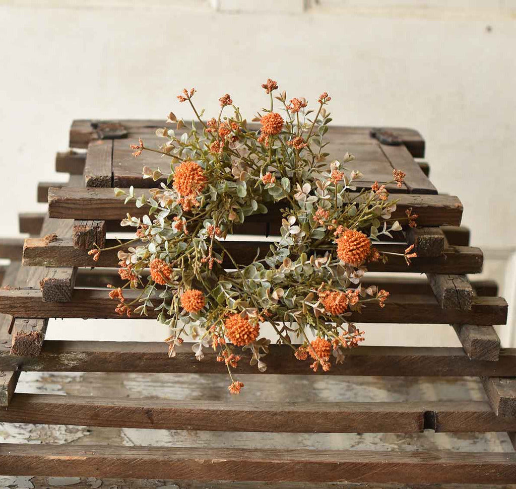 "Fall Flower Candle Ring, Orange 10"""