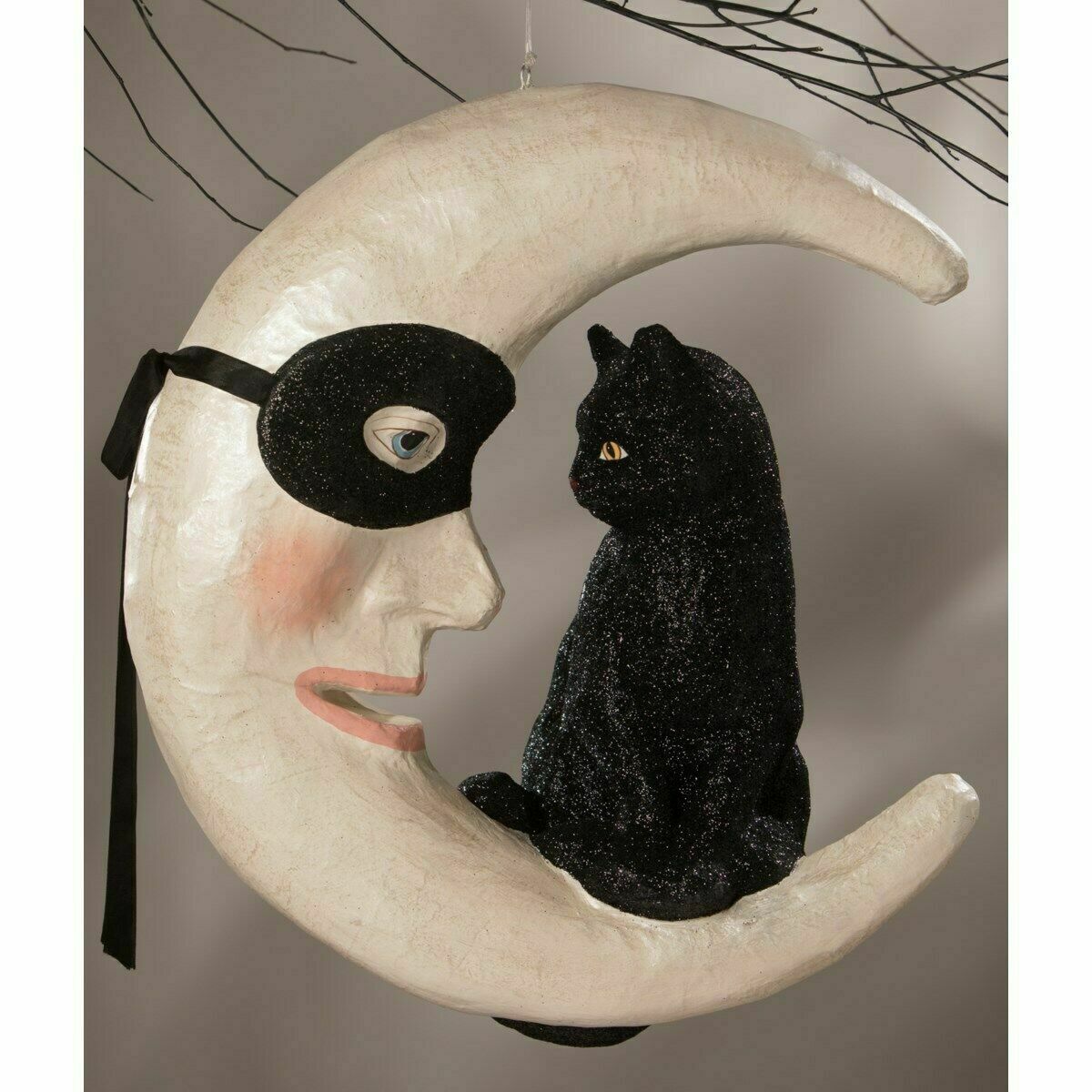 Hallow's Eve Cat Paper Mache Masked Moon