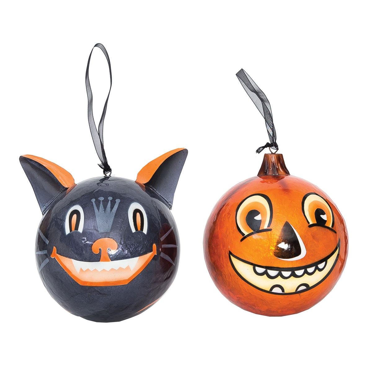Vintage Halloween Cat & Pumpkin Ornaments