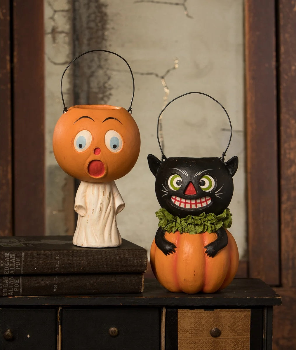 Vintage Scared Pumpkin Ghost Bucket