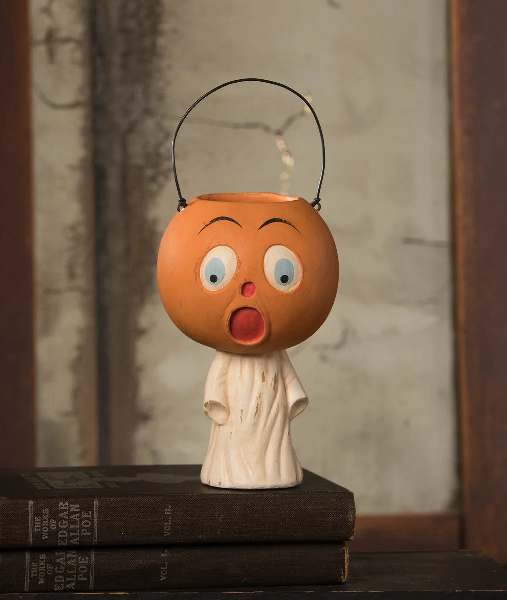 Vintage Scared Pumpkin Ghost Bucket