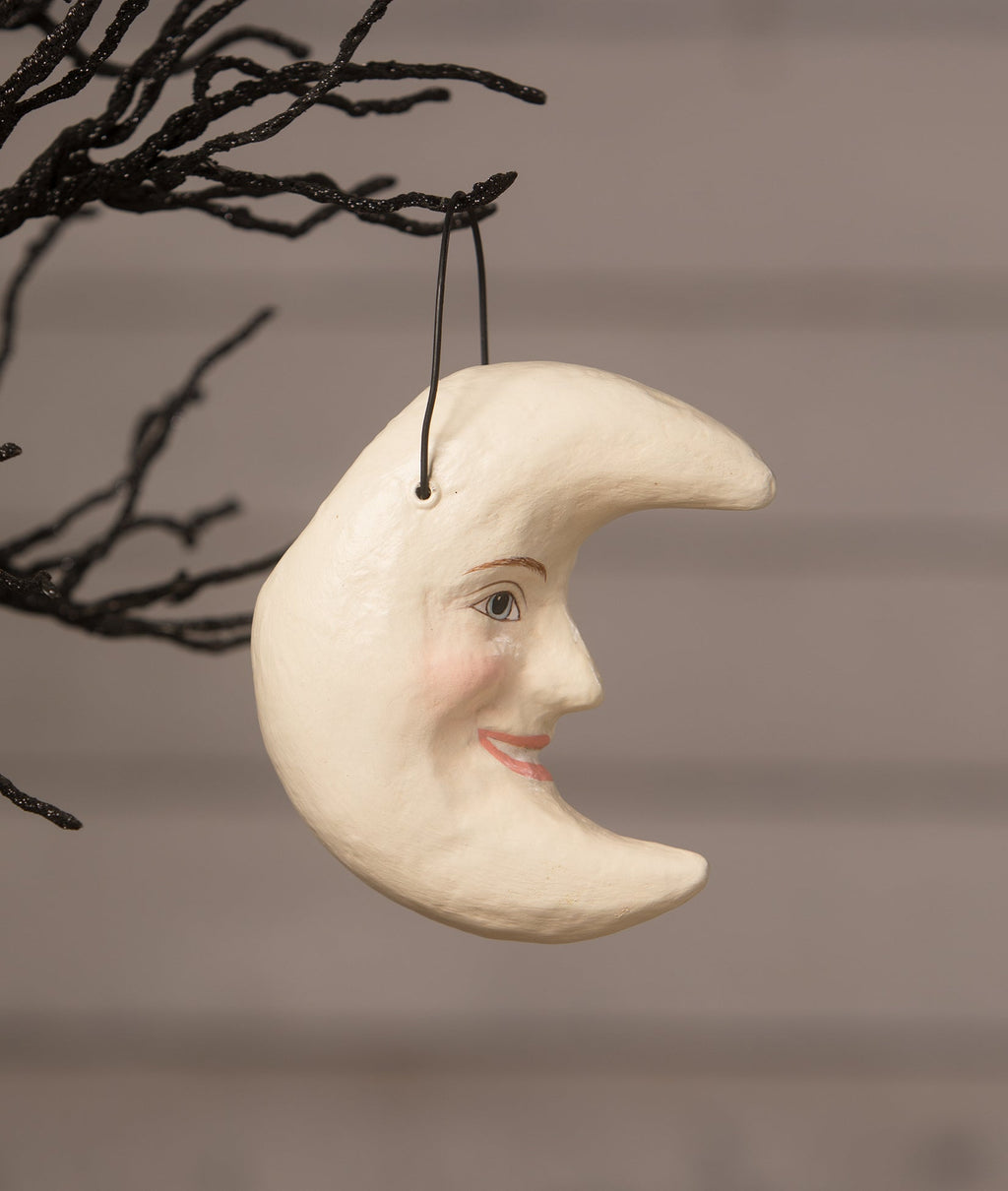 "White Moon Bucket Ornament, Paper Mache"